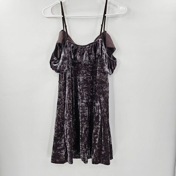 American Eagle velvet dress brown mauve medium shiny summer vacation - Picture 2 of 4